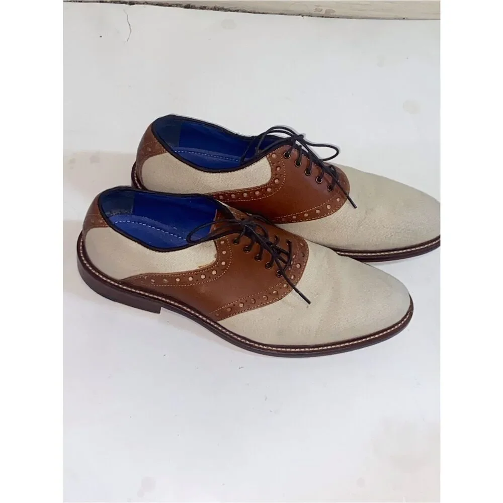 Two-Tone Brown Leather and Cream Canvas Oxford Shoes Winthrop Phillips